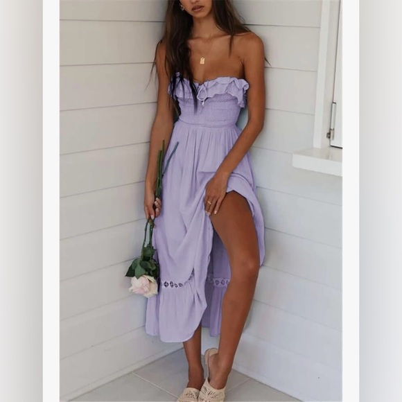 Women's Sleeveless Strapless Ruffle Off The Shoulder Cocktail Party Dress Size M - Picture 4 of 7